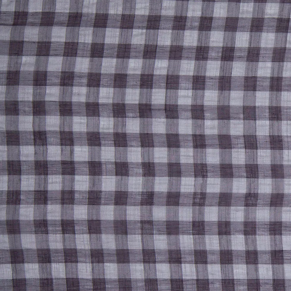 Slate Gray and Black Checked Semi-Sheer Poly Shirting