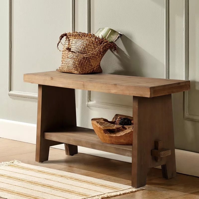Solid Wood Entryway BenchFarmhouse Rustic Bench Seat