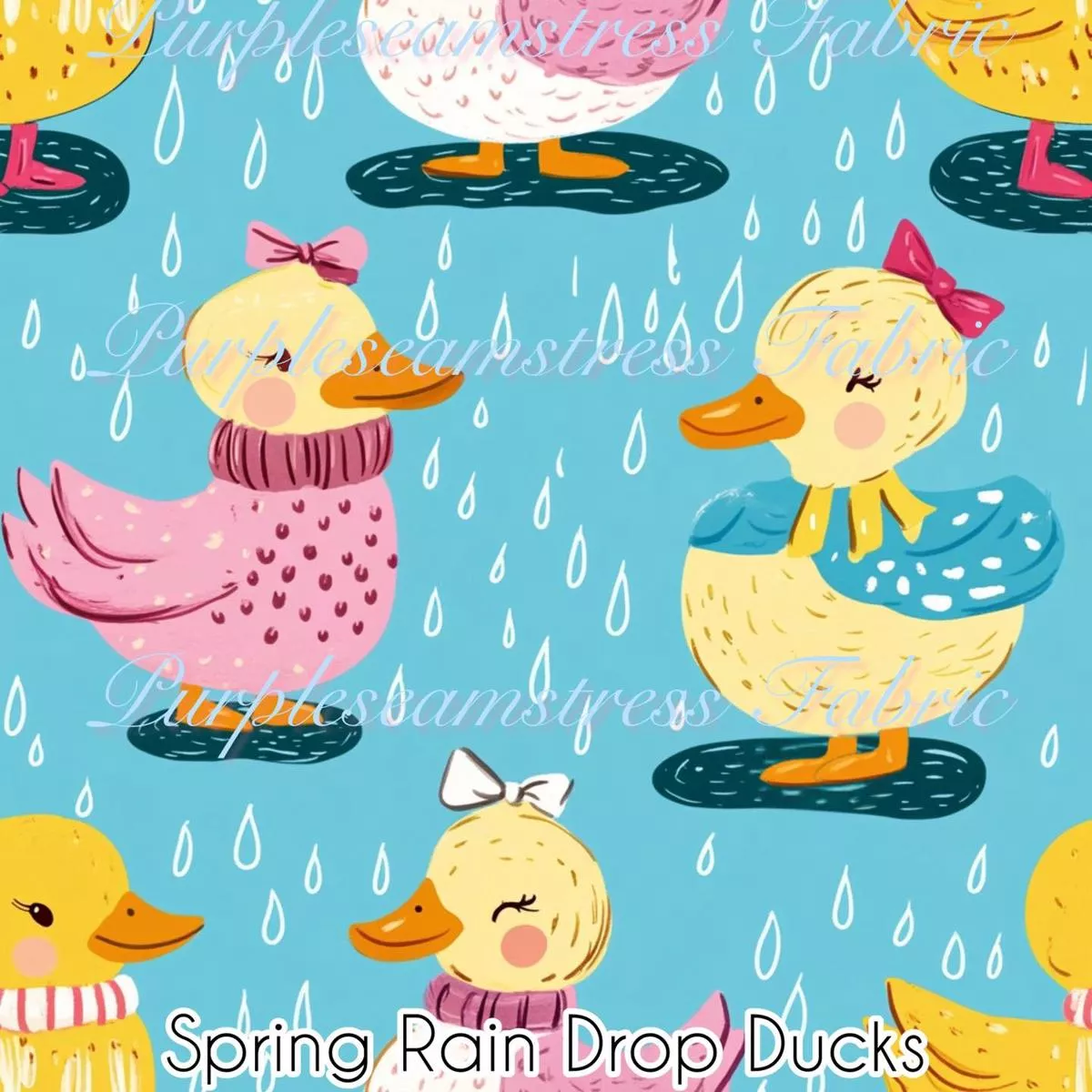 Spring Rain Drop DucksFabric