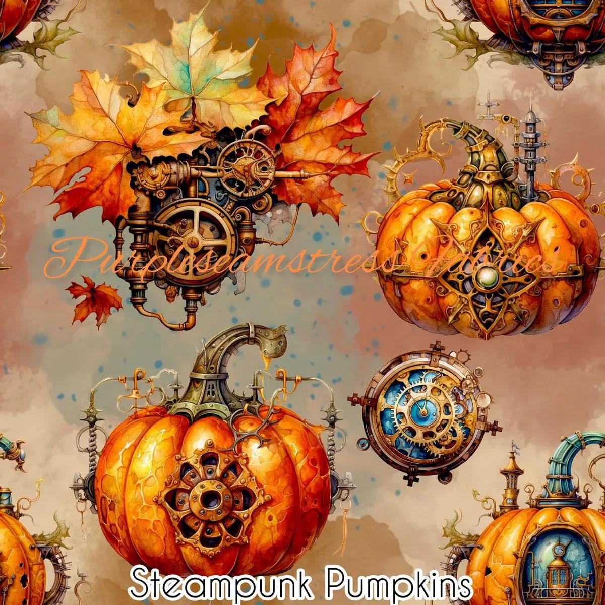 Steampunk PumpkinsFabric