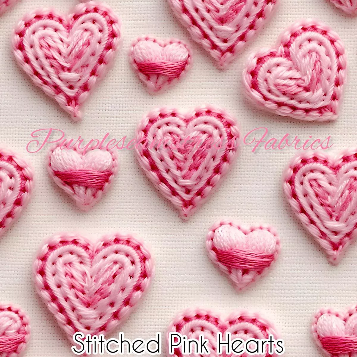 Stitched Pink HeartsFabric