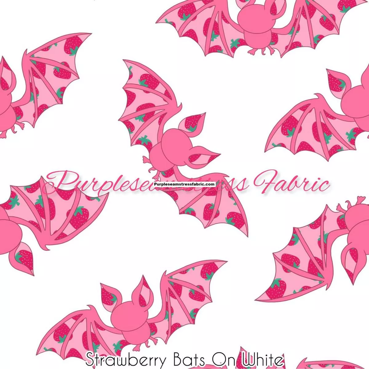 Strawberry Bats On WhiteFabric