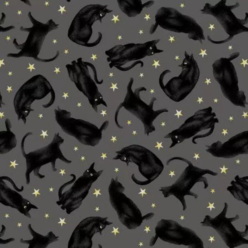 Studio E – Midnight Magic Tossed Black Cats – 1/2 YARD CUT