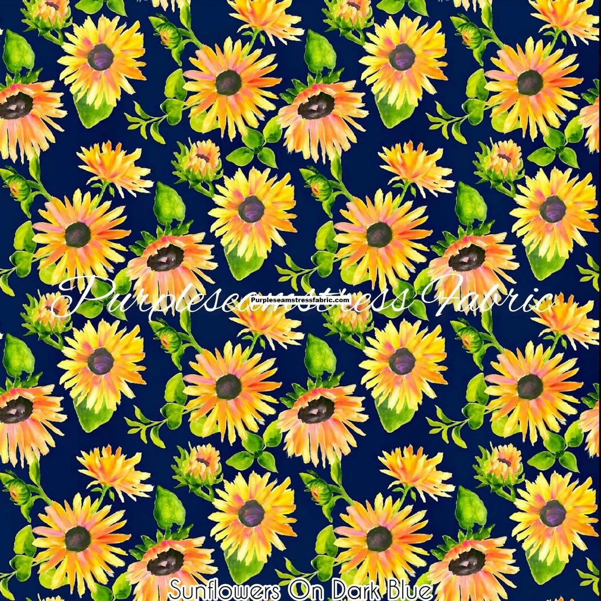 Sunflowers On Dark BlueFabric