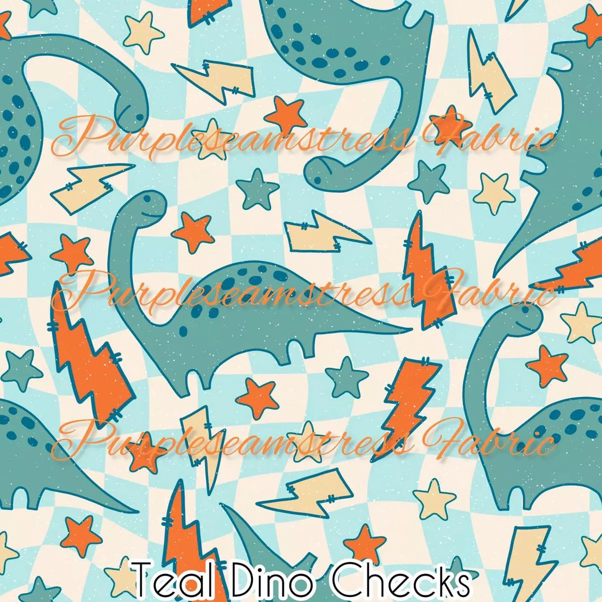 Teal Dino ChecksFabric