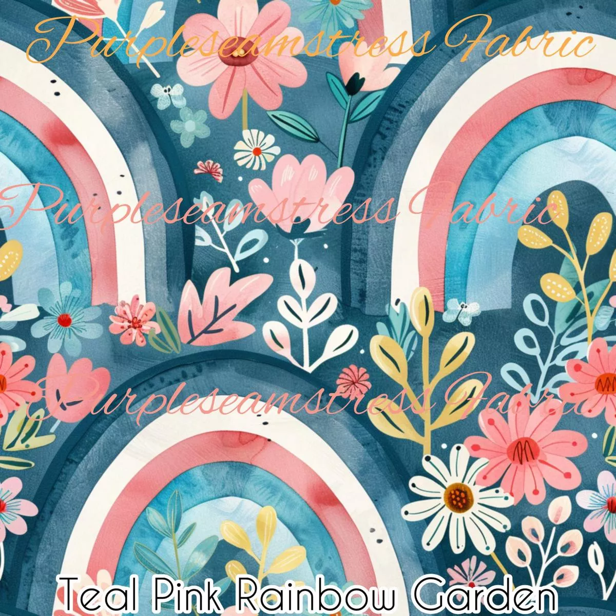 Teal Pink Rainbow GardenFabric