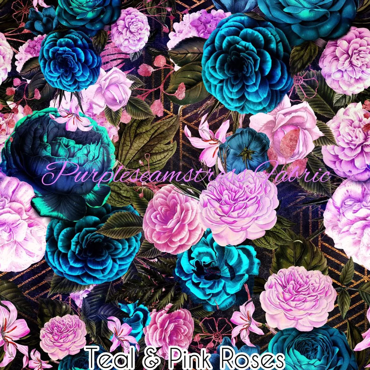 Teal & Pink RosesFabric