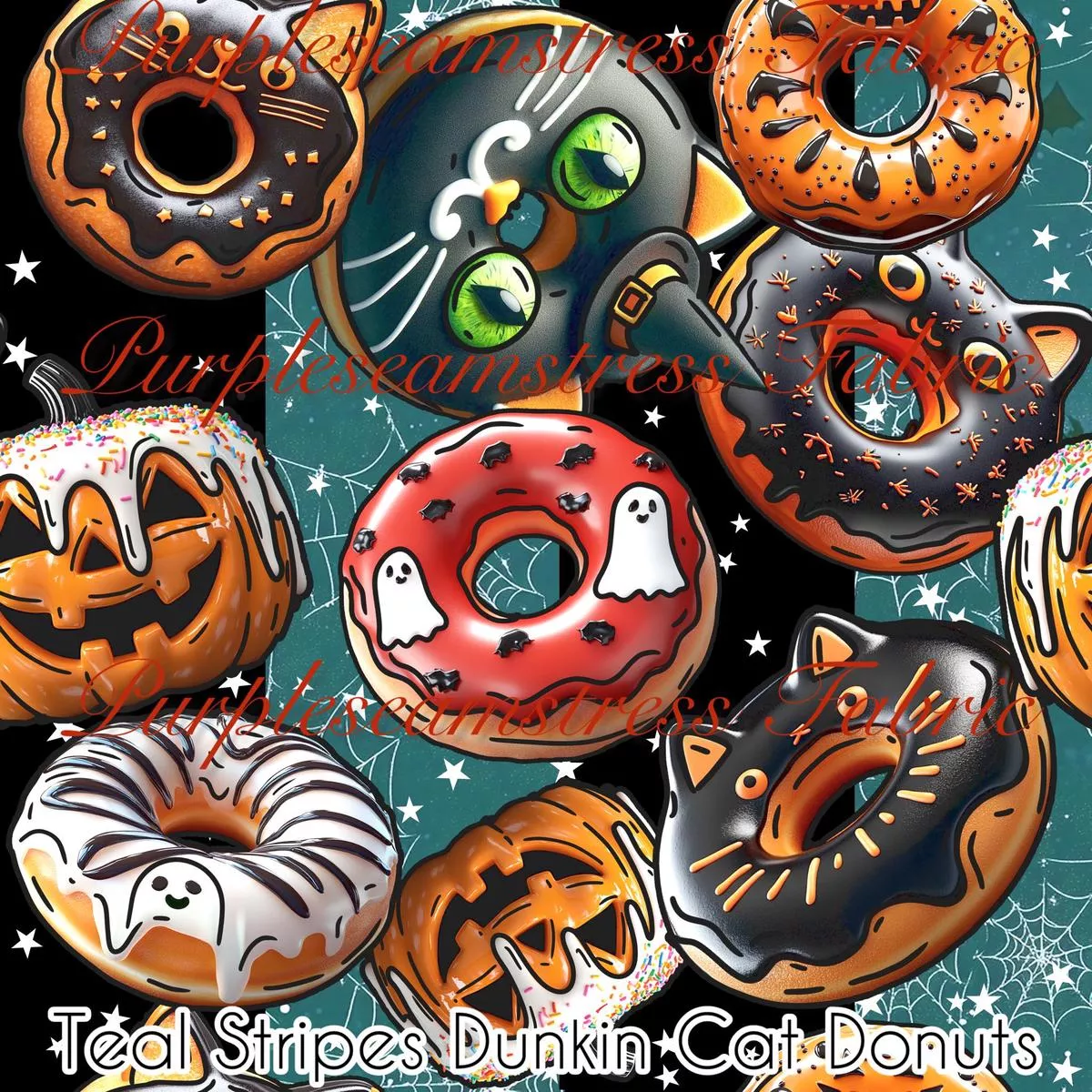 Teal Stripes Dunkin Cat DonutsF…