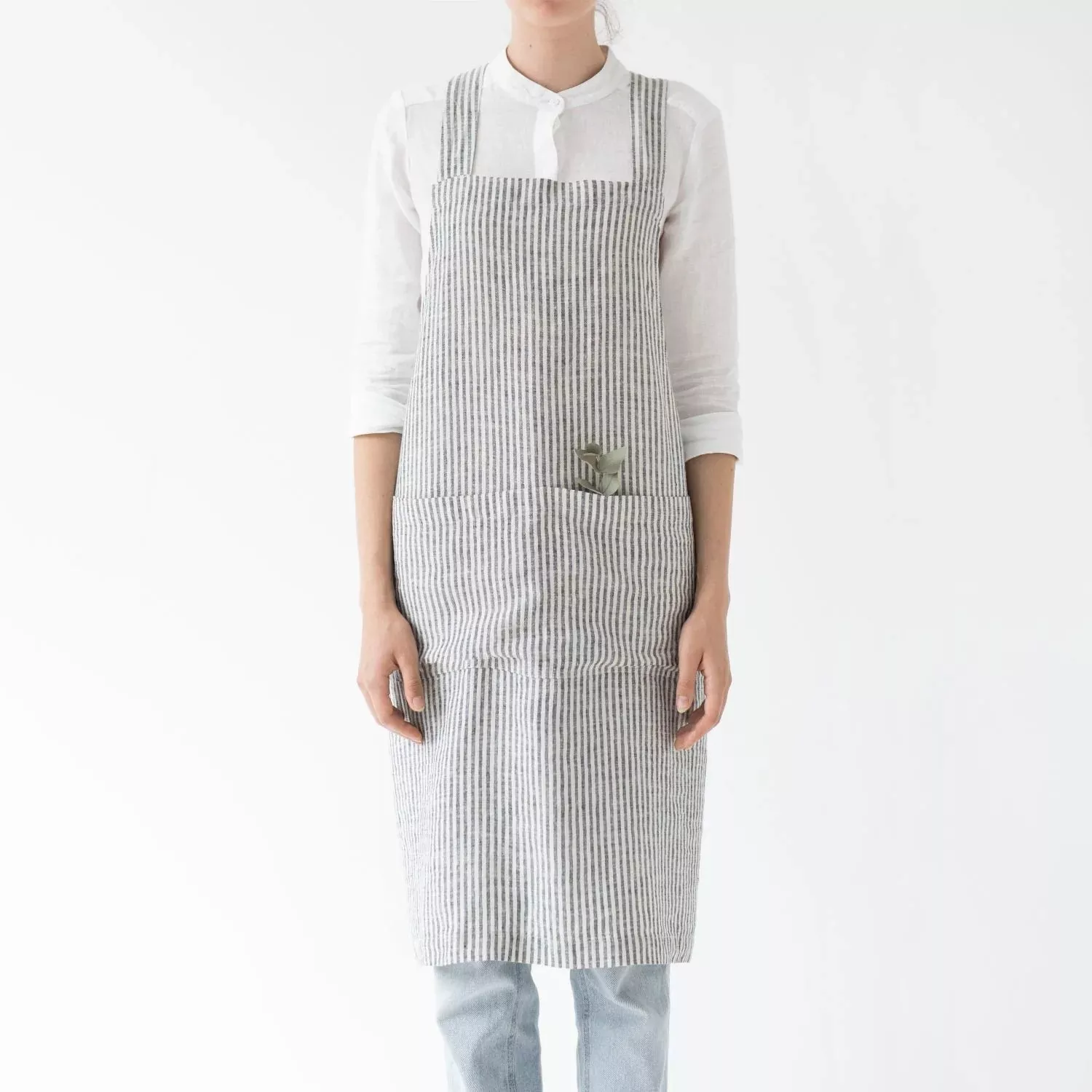 Thin Black Stripes Linen Crossback Apron