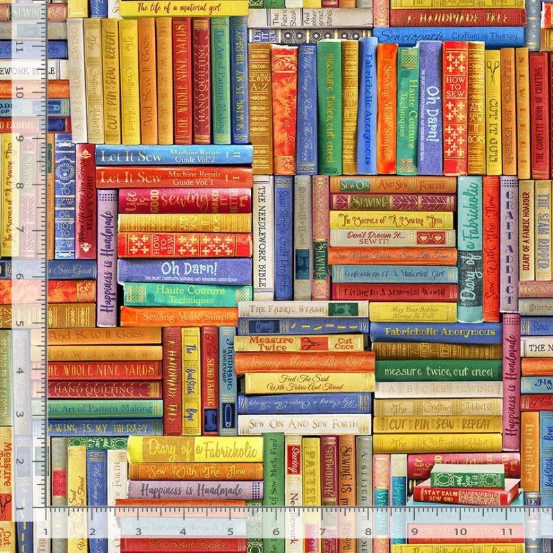 Thread & Thimble Sewing Library Books Multi Timeless Treasures Cotton Fabric TT-LIBRARY-CD2597-MULTI