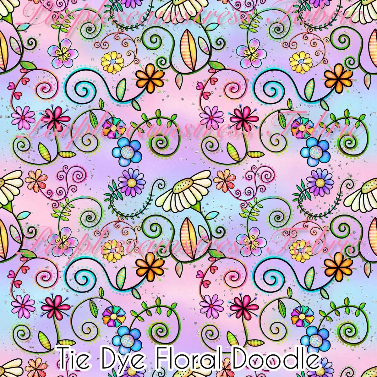 Tie Dye Floral DoodleFabric