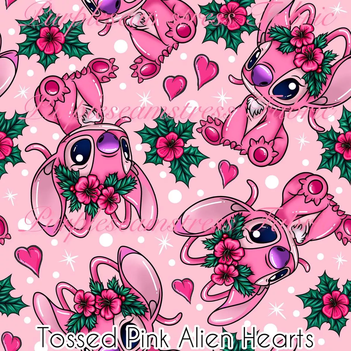 Tossed Pink Alien HeartsFabric