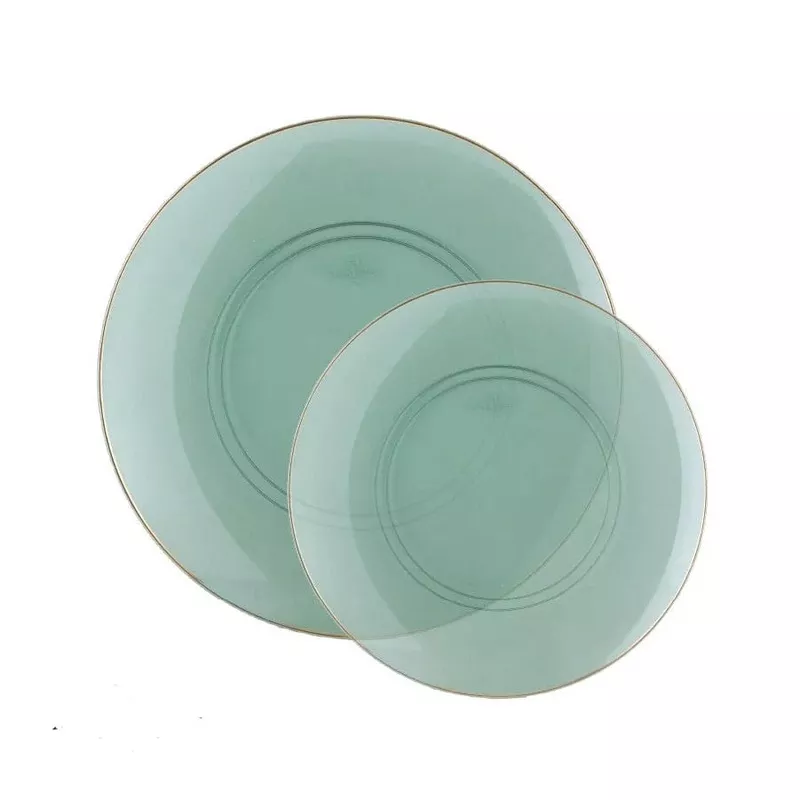 Transparent Green- Gold Round Plastic Plates