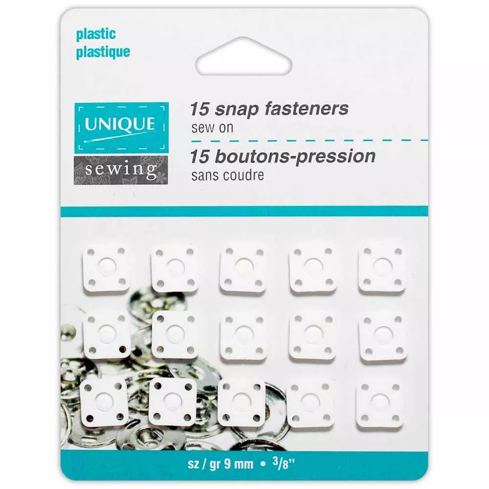 UNIQUE SEWING Snap FastenersWhite Nylon, 15 Sets