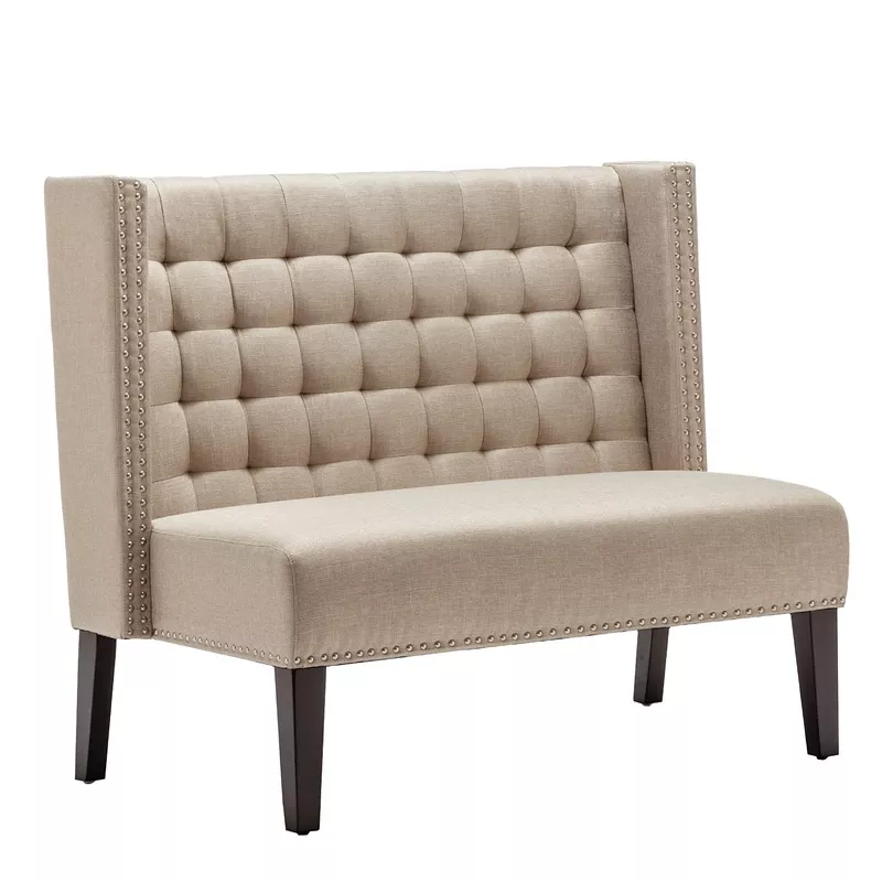 Upholstered Loveseat Bench with BackDiamond Tufted Sofa Settee Putty