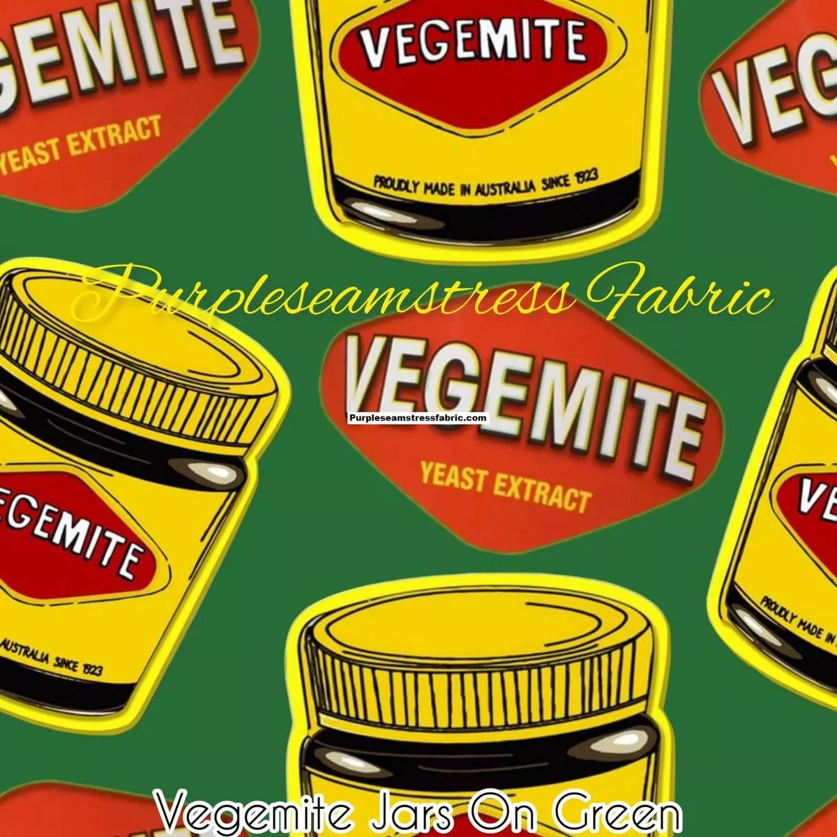 Vegemite Jars On GreenFabric
