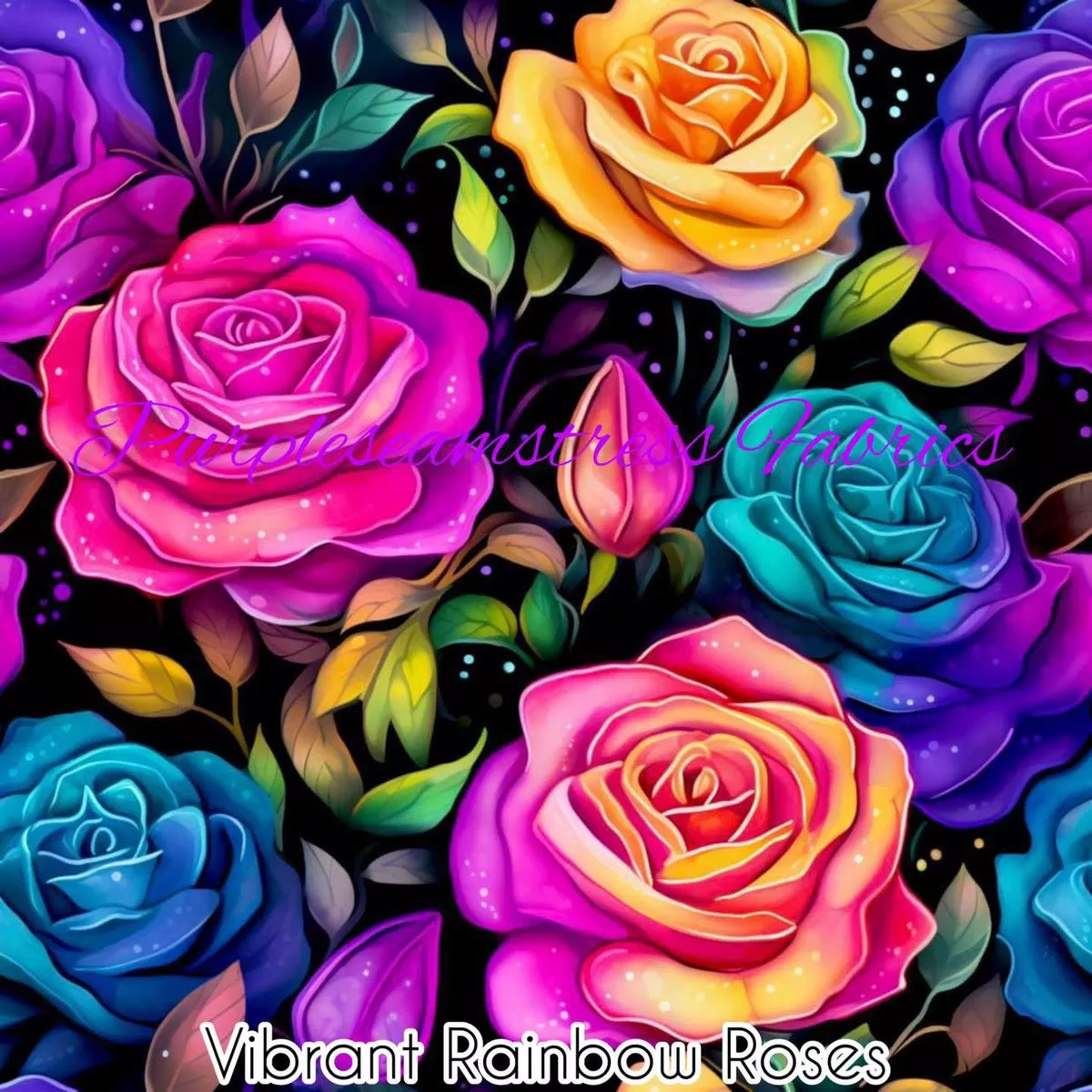 Vibrant Rainbow RosesFabric