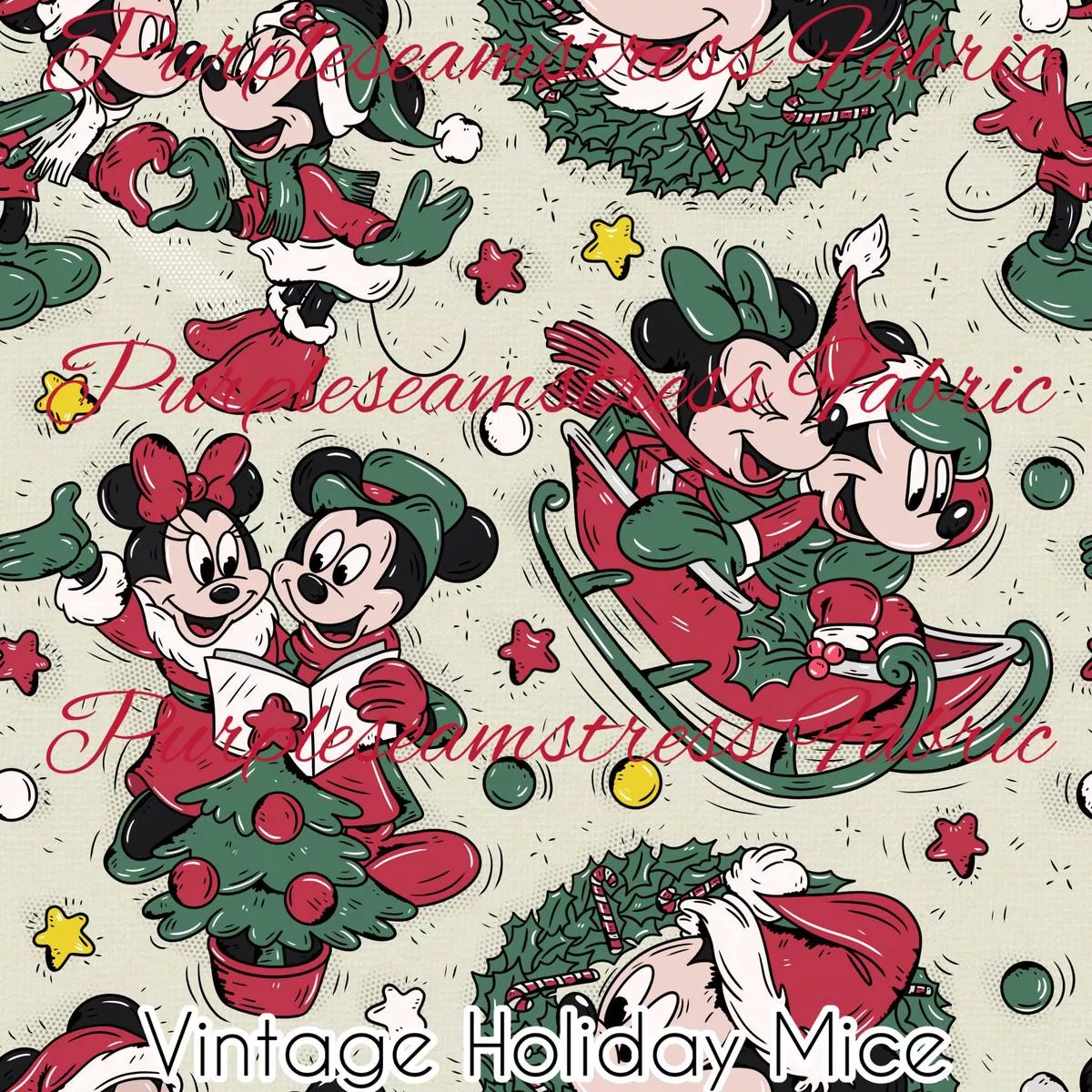 Vintage Holiday MiceFabric