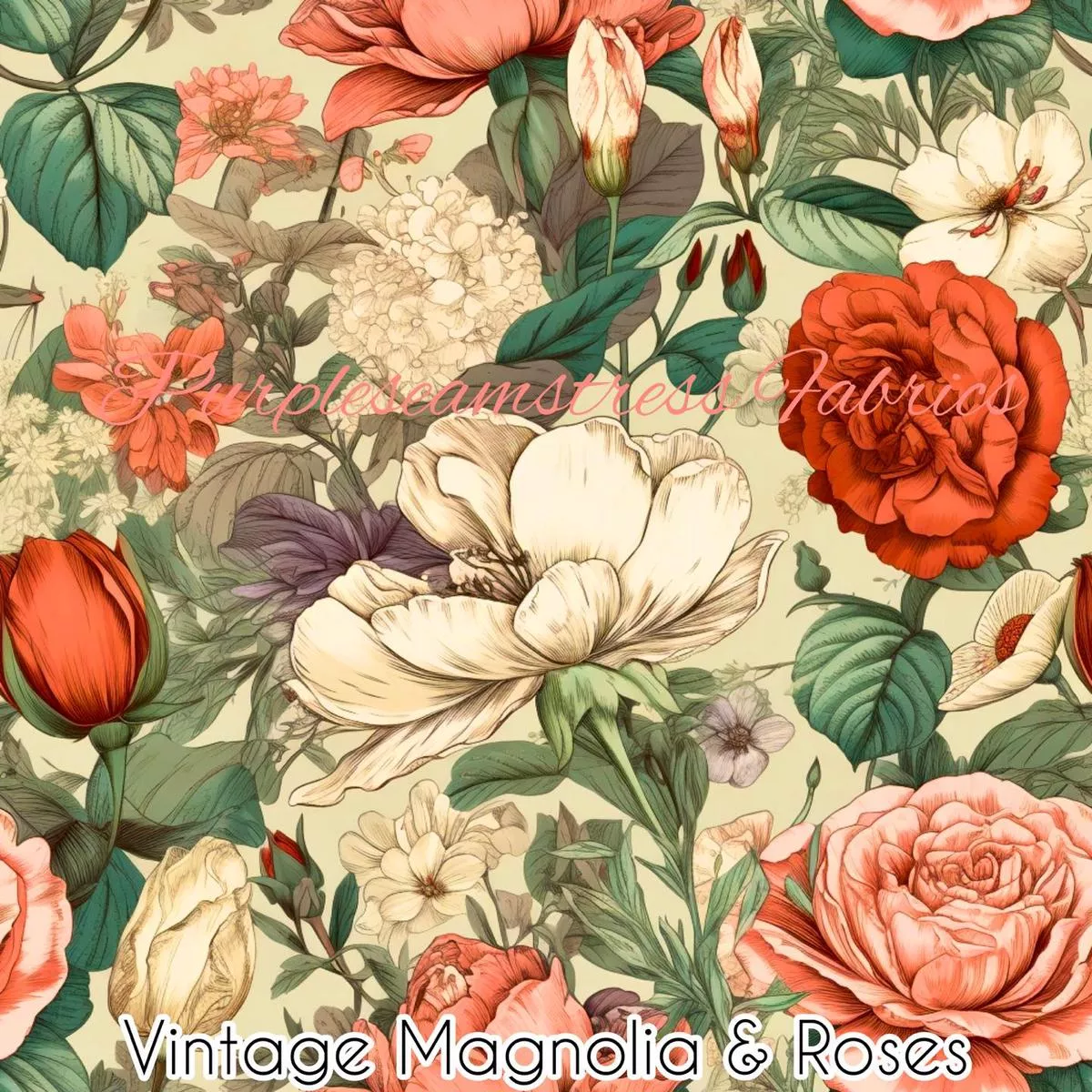 Vintage Magnolia & RosesFa…