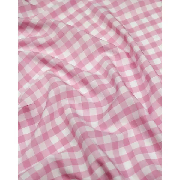 Viscose Challis Fabric – Pink Gingham