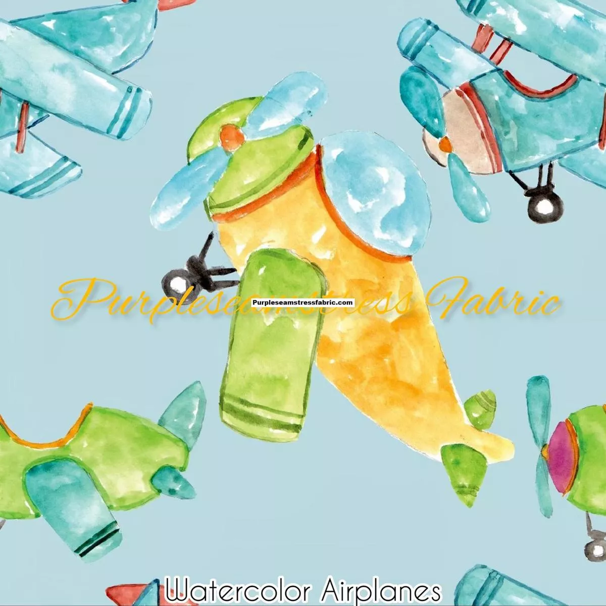 Watercolor AirplanesFabric