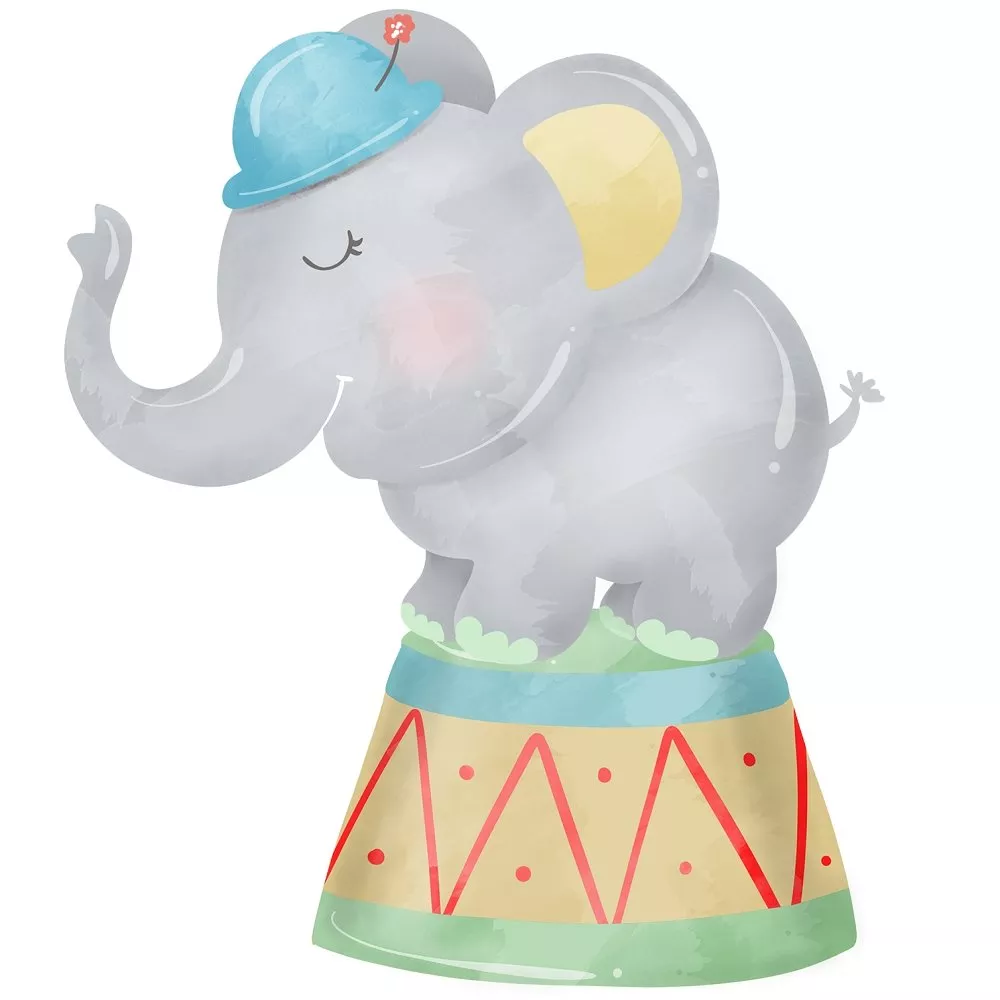Watercolor Circus Multi Elephant Fabric Panel