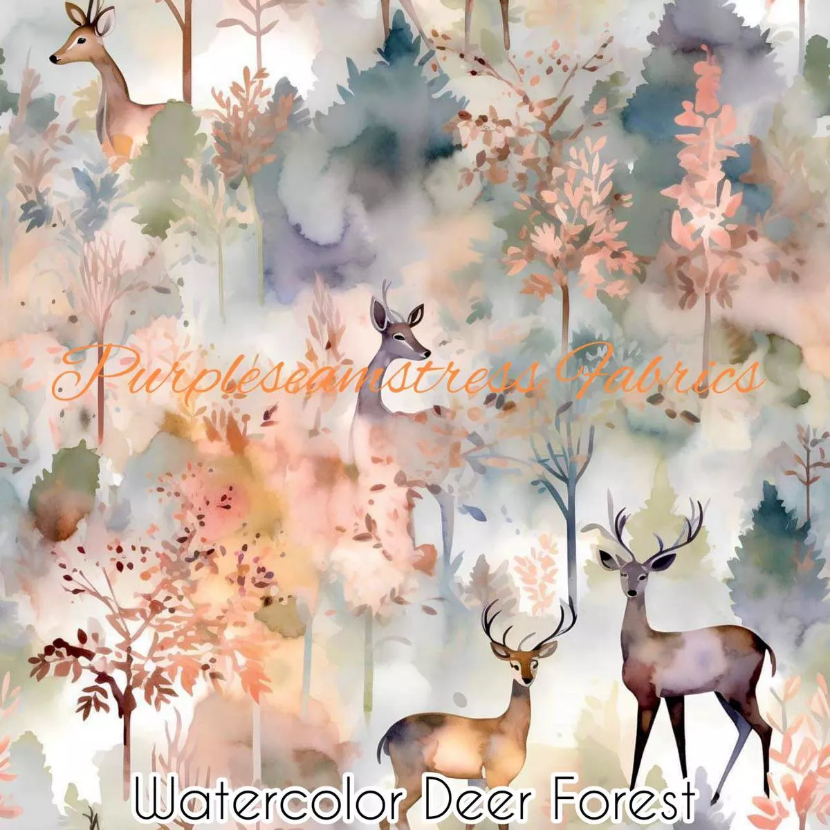 Watercolor Deer ForestFabric