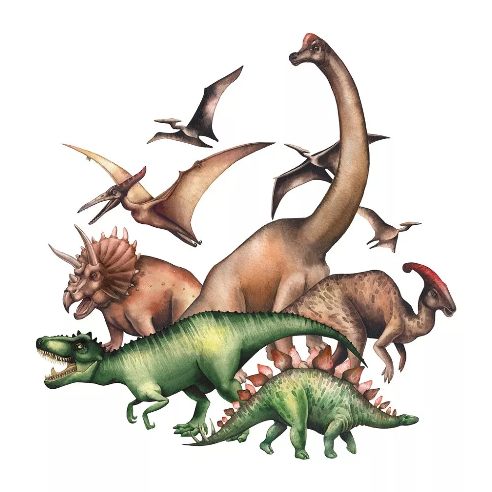 Watercolor Dinosaurs Fabric Panel – Multi