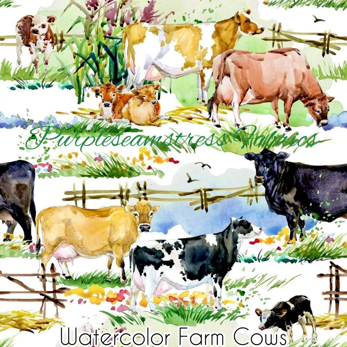Watercolor Farm CowsFabric