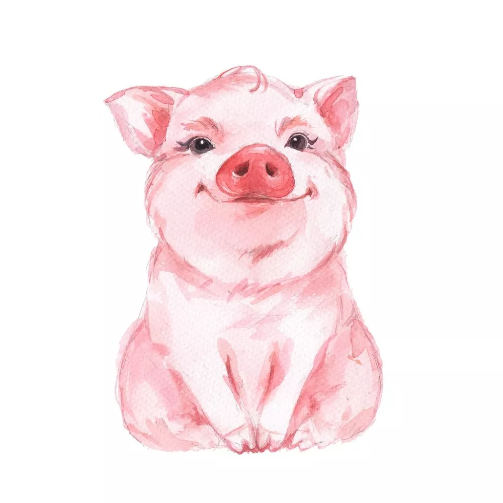 Watercolor Pig Fabric Panel – Pink