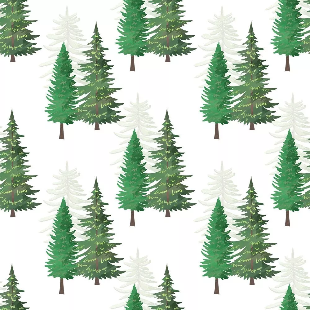 Watercolor Pine Trees Pattern #1 Fabric – White