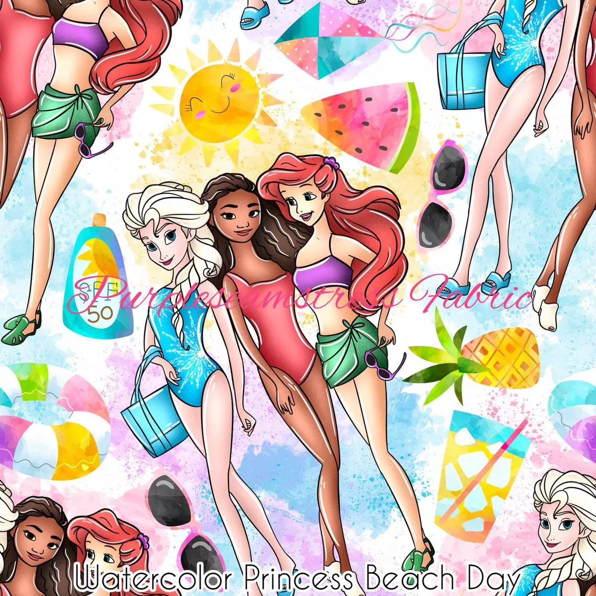 Watercolor Princess Beach DayFa…