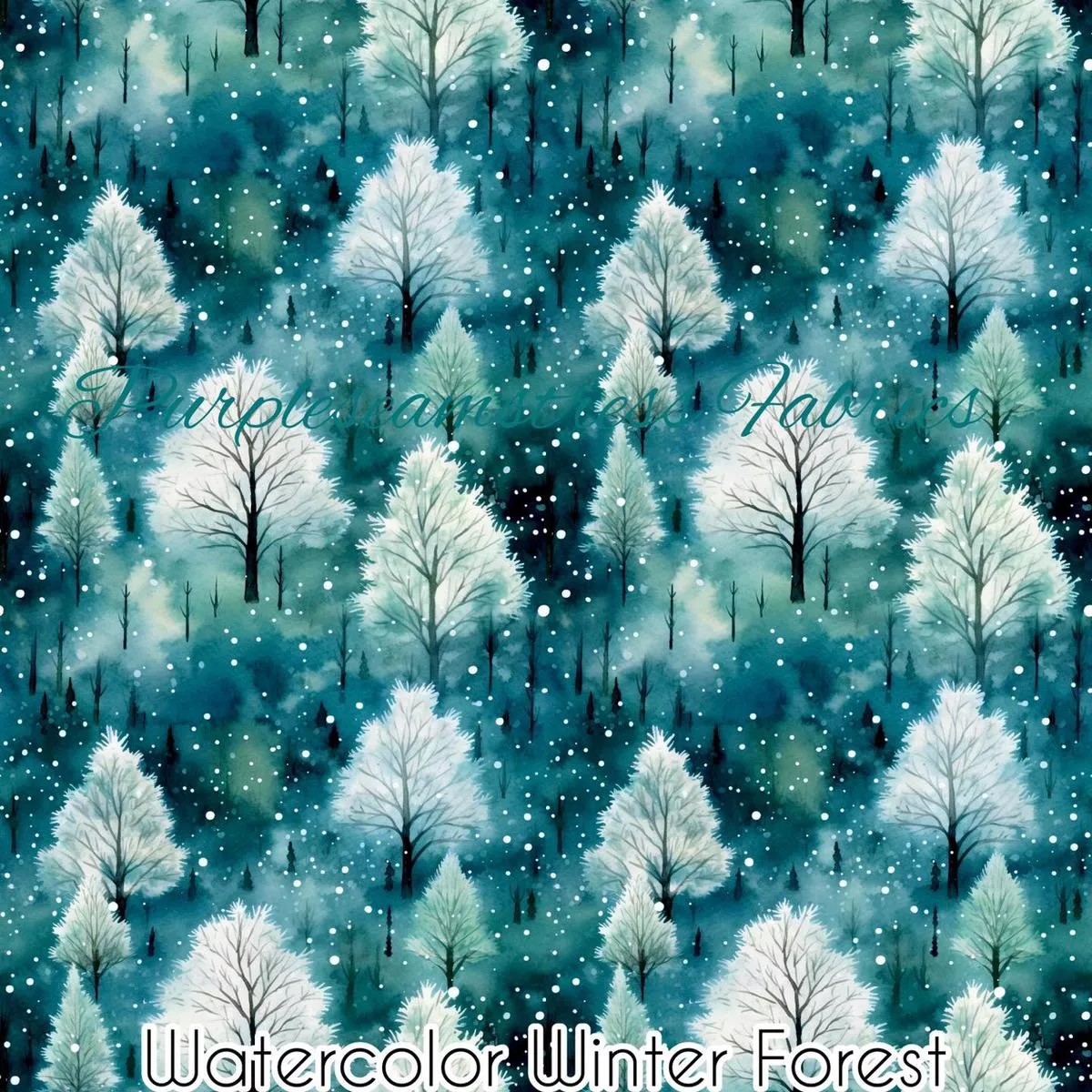 Watercolor Winter ForestFabric