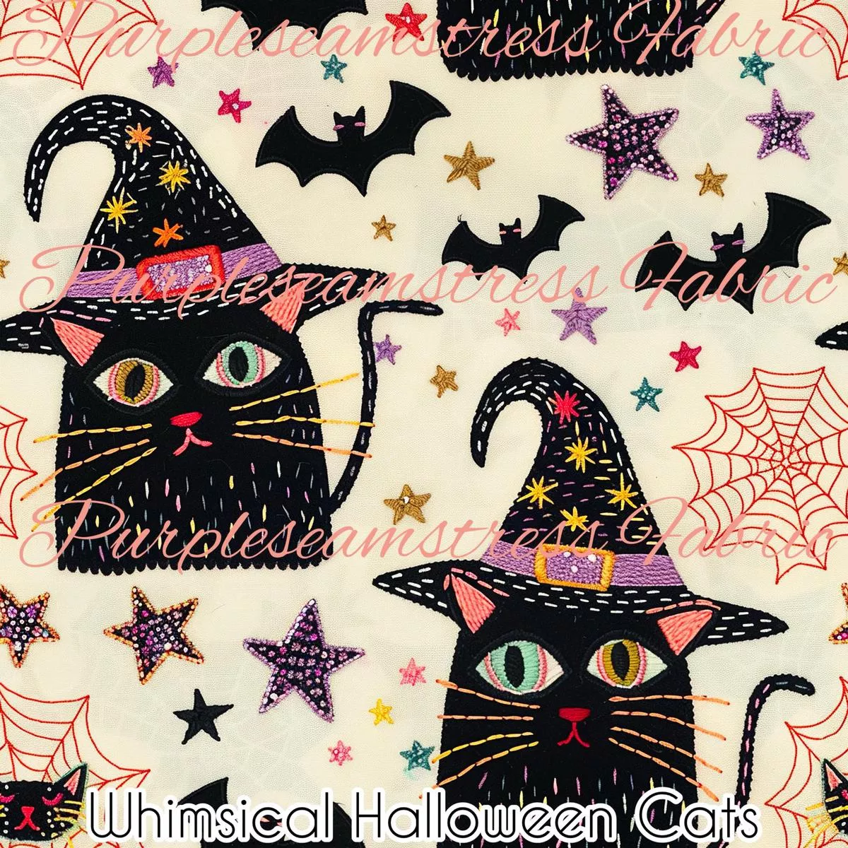 Whimsical Halloween CatsFabric
