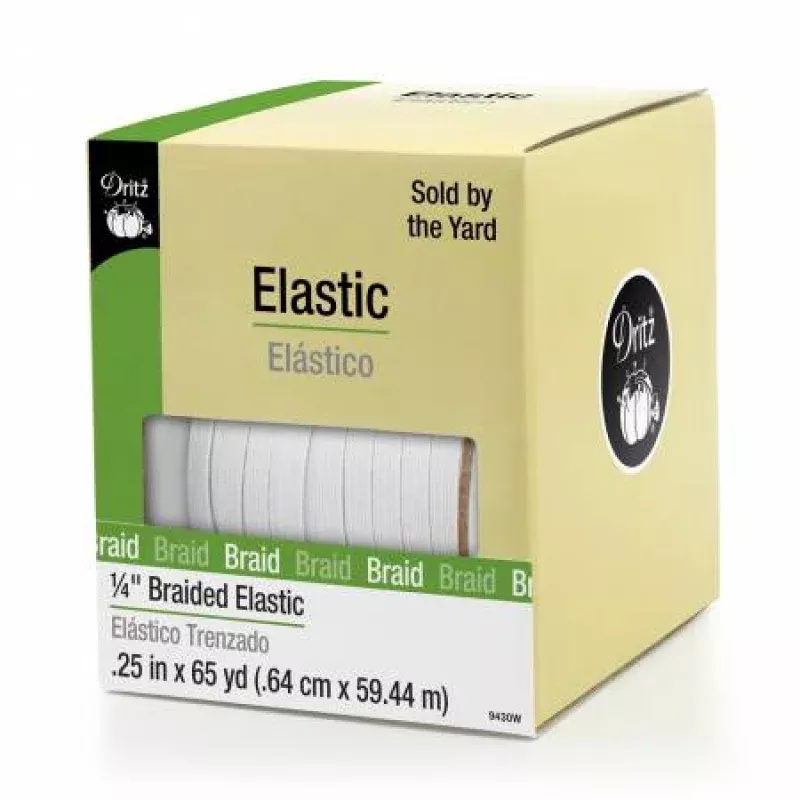 White Braided Elastic 1/4in Wide