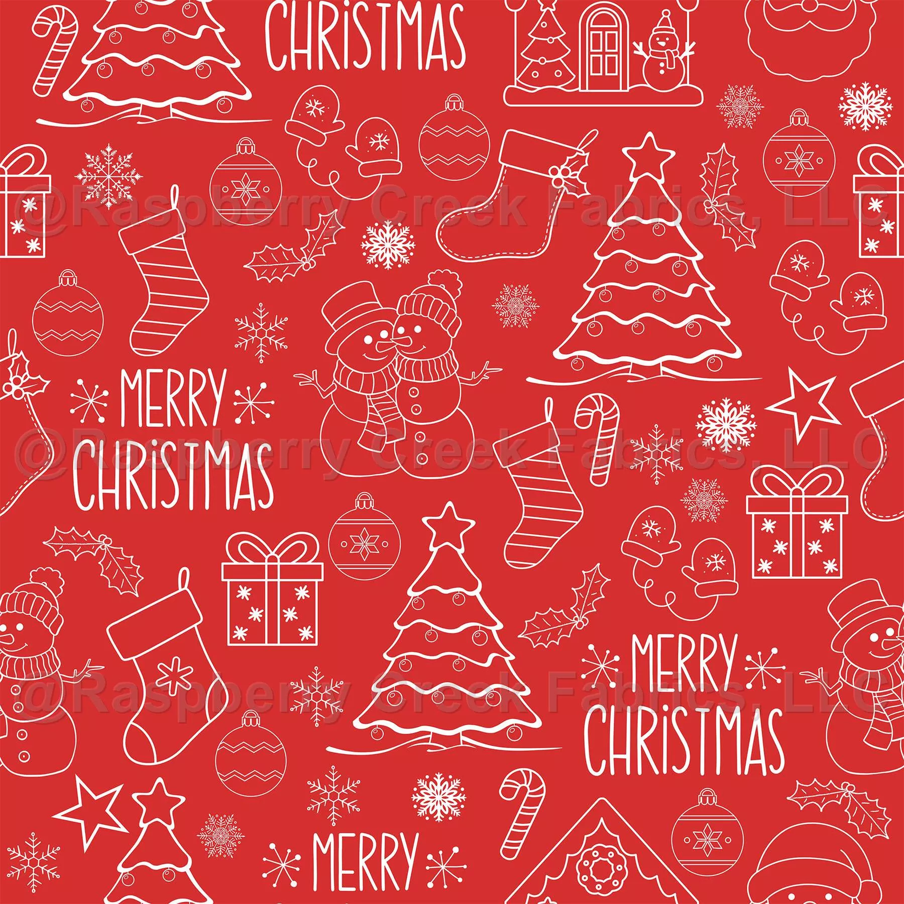 White Christmas Outlines on Red – small