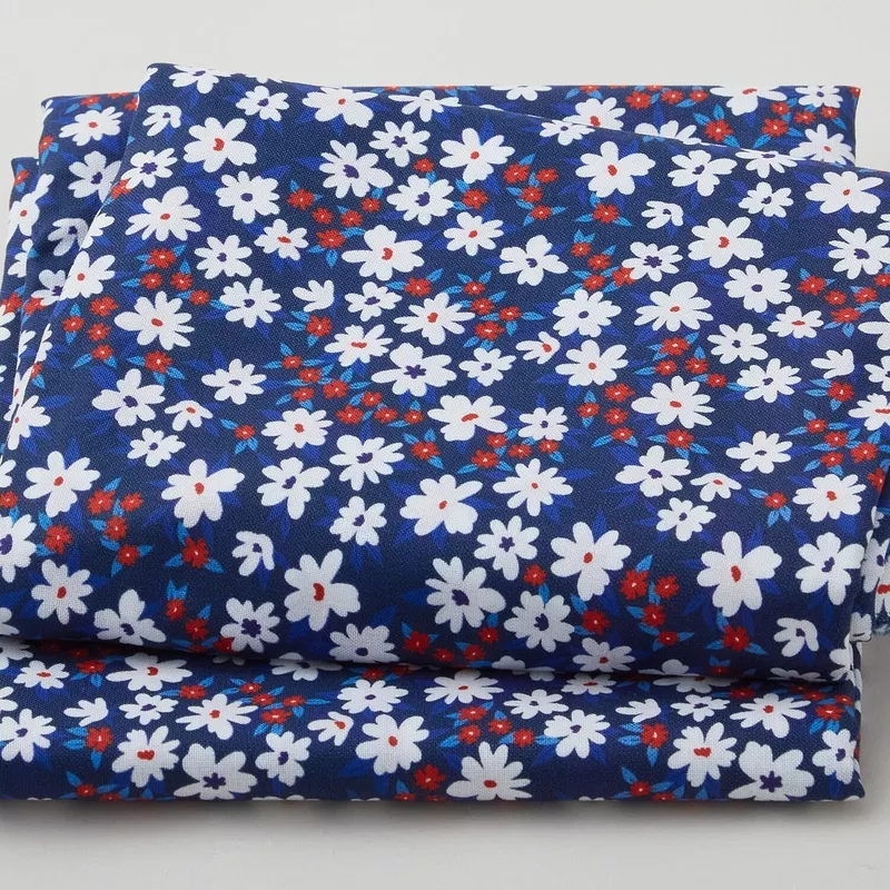 White and Red Ditsy Flowers Navy – 2 Yard Cut