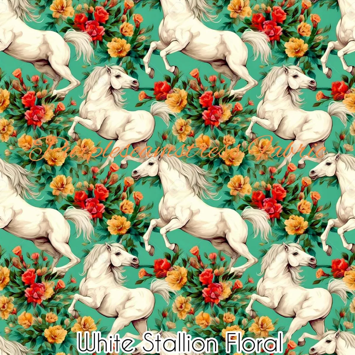White Stallion FloralFabric