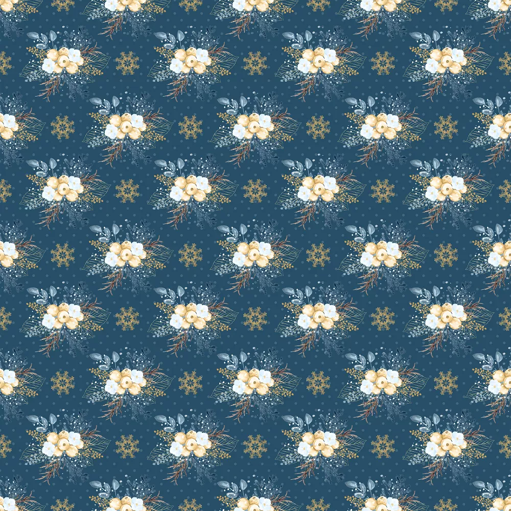 Winter Berries & Snowflake Fabric – Navy