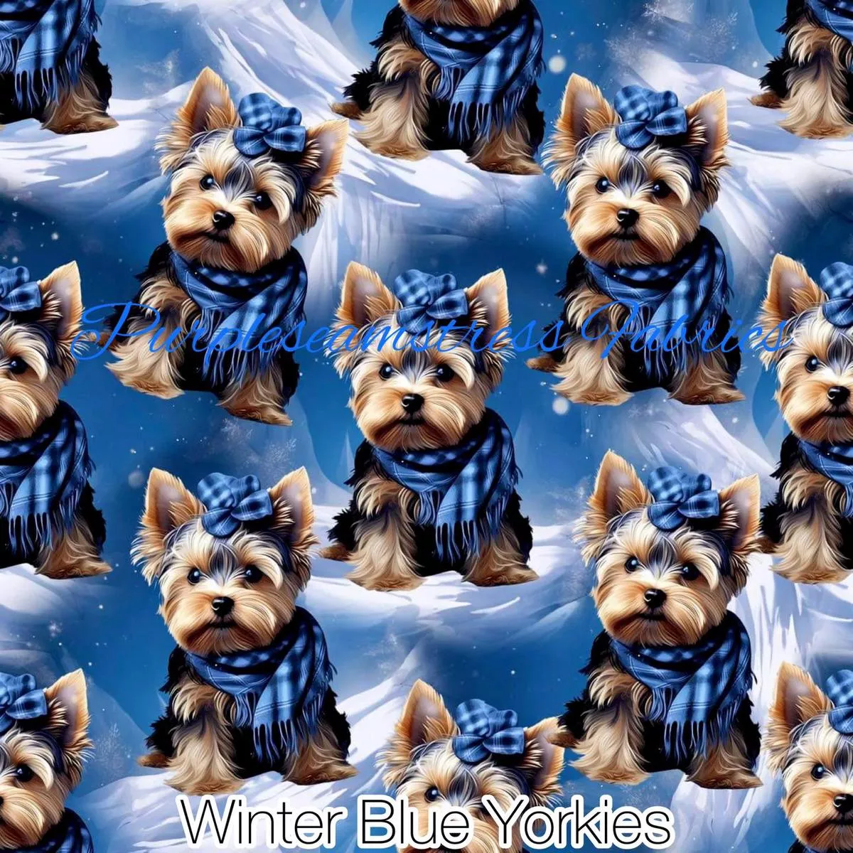 Winter Blue YorkiesFabric