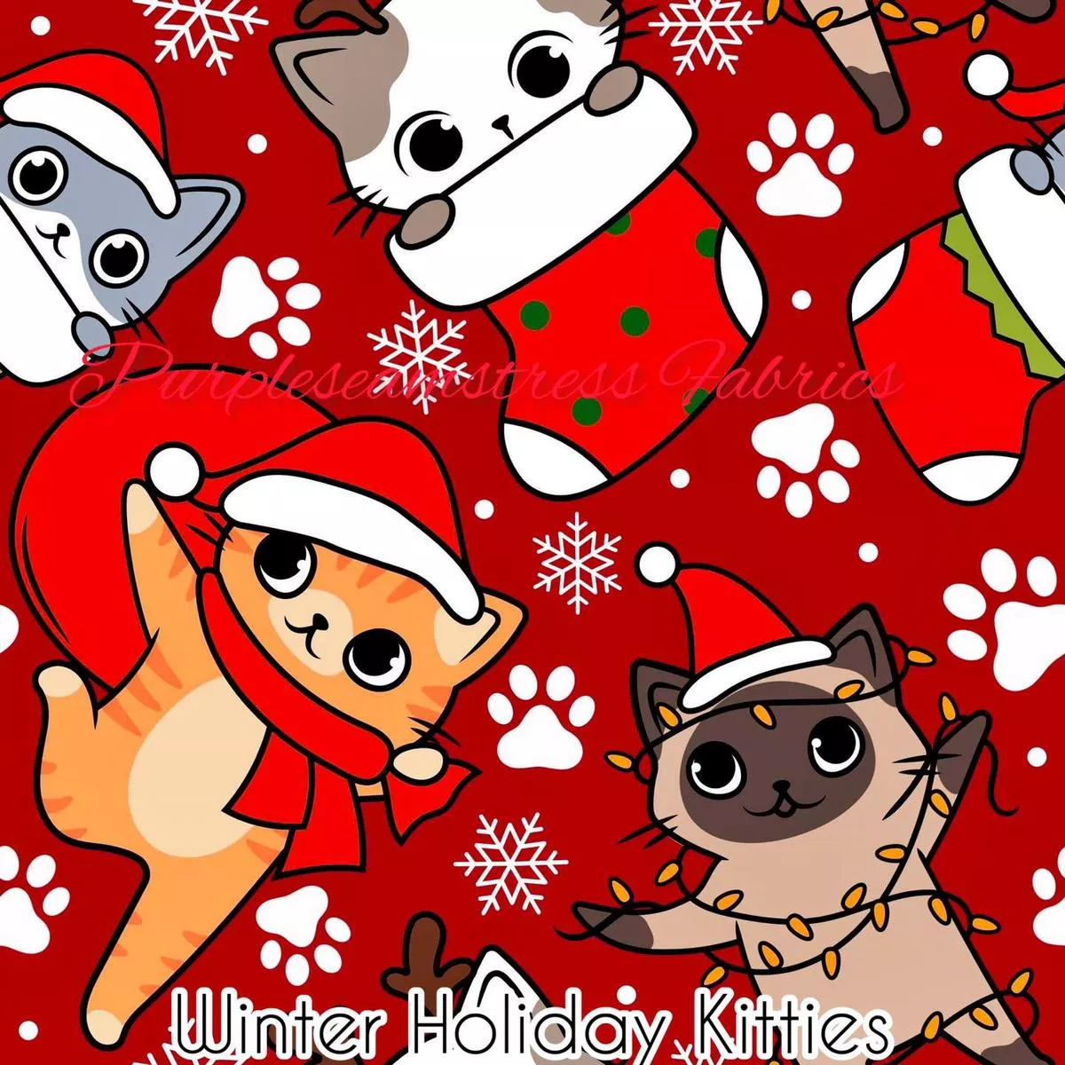 Winter Holiday KittiesFabric