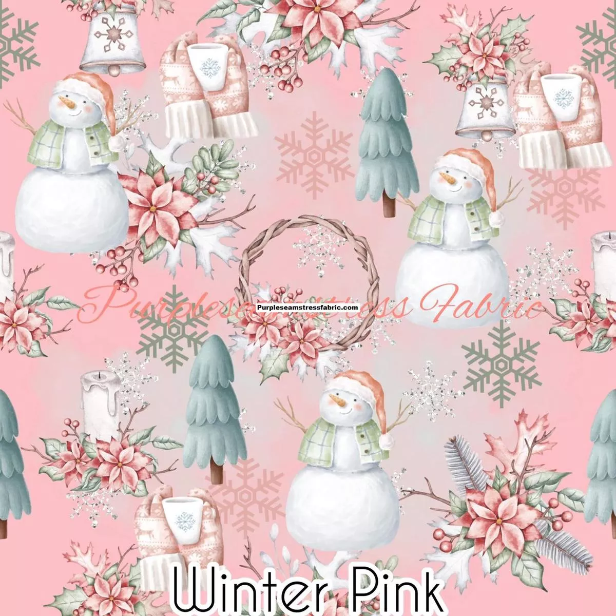 Winter Pink SnowmenFabric