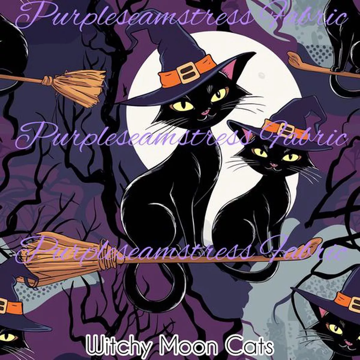 Witchy Moon CatsFabric