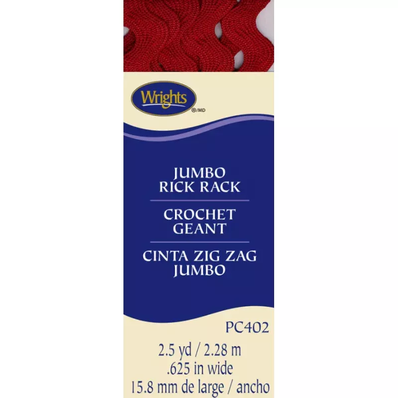 Wrights Jumbo Rick Rack Red 2-1/2 Yard