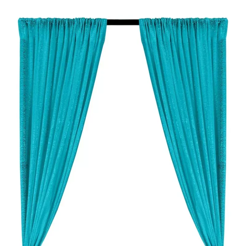 Zigzag Micro Sequins Starlight Rod Pocket Curtains – Turquoise